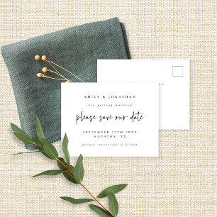 Simple Black White Script Wedding Save The Date Announcement Postcard