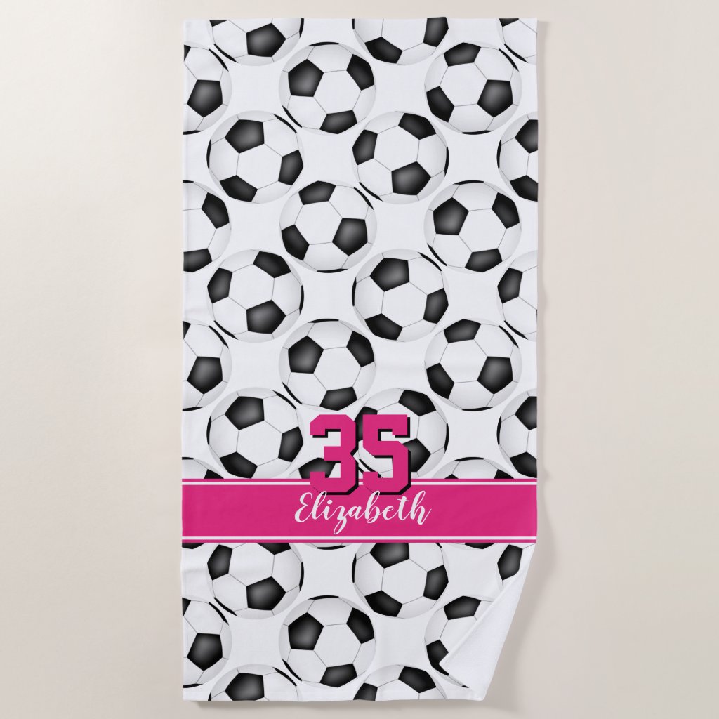 simple black white soccer ball pattern cute girly beach towel