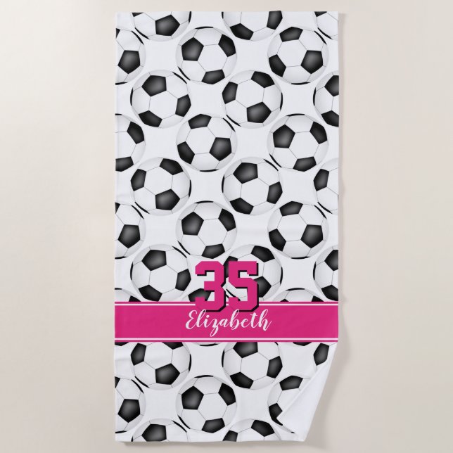 simple black white soccer ball pattern cute girly beach towel (Front)