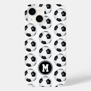 simple black white soccer balls monogrammed Case-Mate iPhone 14 case