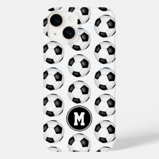 simple black white soccer balls monogrammed Case-Mate iPhone 14 case