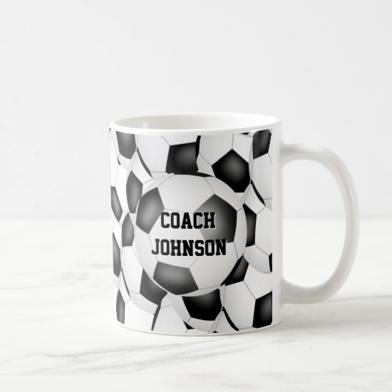 simple black white soccer balls team coach gift coffee mug