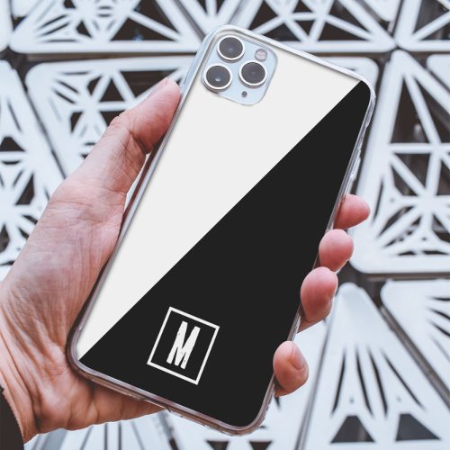 Simple Black  white split Custom monogram initial iPhone 13 Pro Max Case