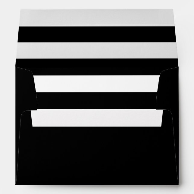 Simple Black White Striped Lined Black Envelope (Back (Bottom))