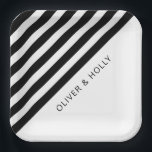 Simple Black & White Striped Square Wedding Paper Plates<br><div class="desc">Black and white striped paper plate
Can be fully customized to suit your needs.
© Gorjo Designs. Printed by Zazzle. 

// Looking for matching items? Other stationery from the set available here: https://www.zazzle.com/collections/black_and_white_striped_wedding-119550615860932414</div>