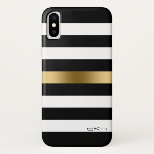 Simple Black  White Stripes Gold Accent iPhone XS Case