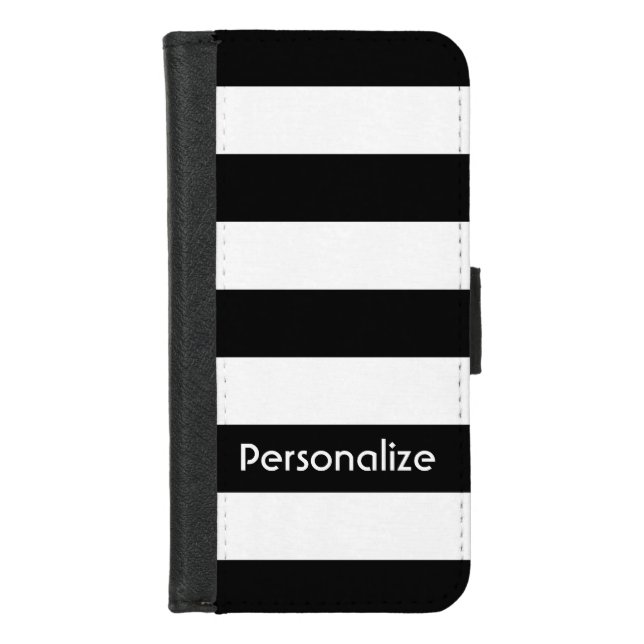 Simple Black & White Stripes | Personalize iPhone Wallet Case (Front)