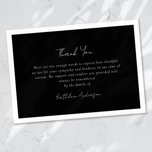 Simple Black White Sympathy Funeral  Thank You Card