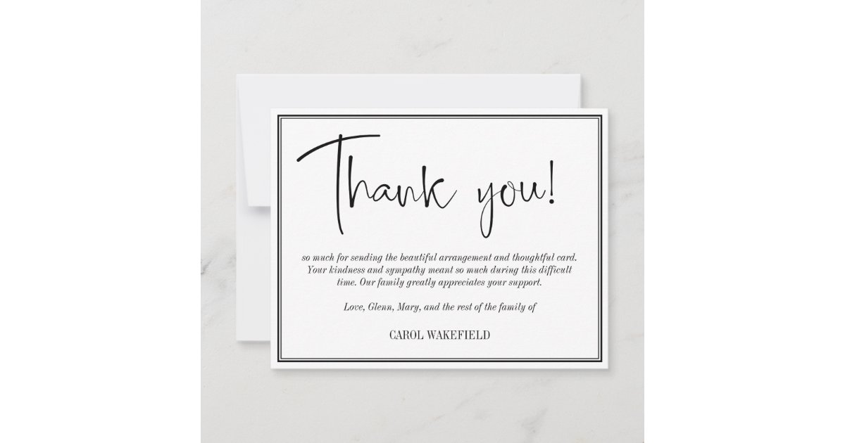 Simple Black White Sympathy Thank You | Zazzle