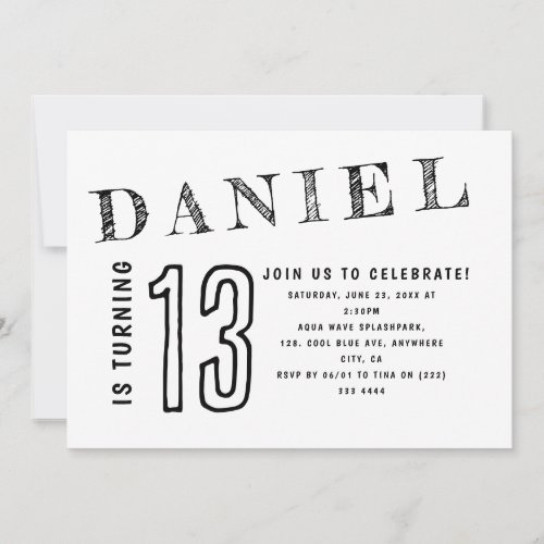 Simple Black White Teenager Teen Boy Birthday
