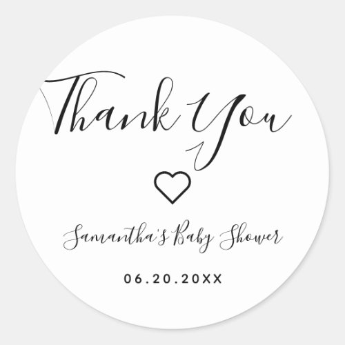 Simple black white thank you baby shower classic round sticker