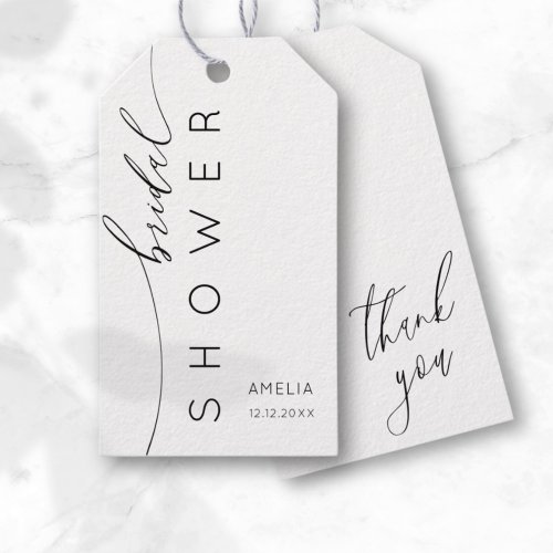 Simple Black  White Thank you Bridal Shower Gift Tags
