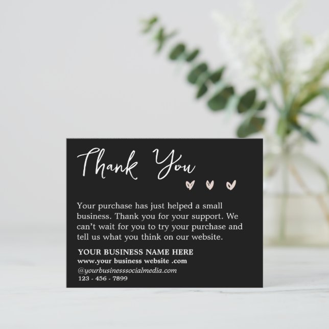 Simple Black & White Thank You Business Postcard (Standing Front)