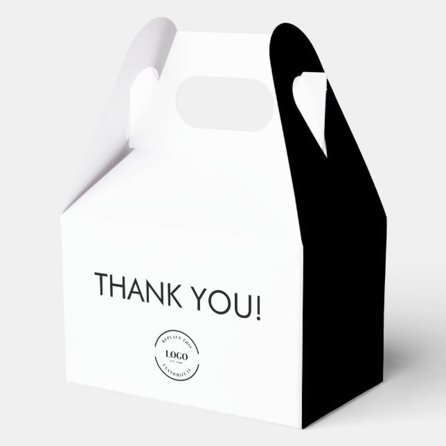 Simple Black white Thank you Custom Logo  Favor Boxes (Front)