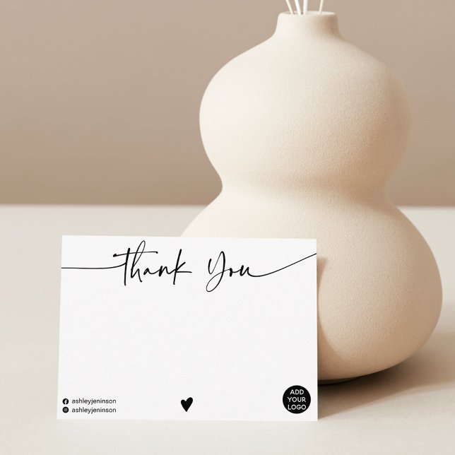 Simple black white thank you script logo qr code card (Creator Uploaded)