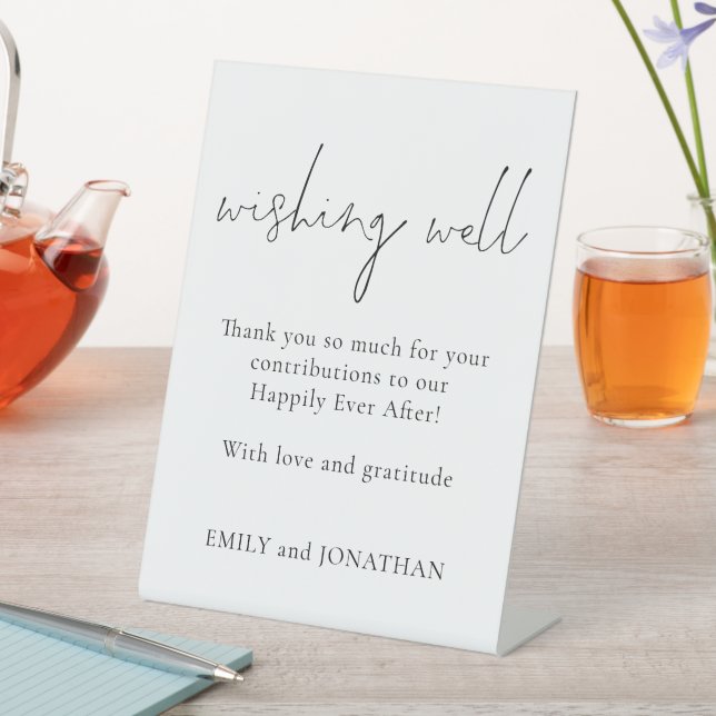 Simple Black White Thank You Wedding Wishing Well Pedestal Sign (In SItu)