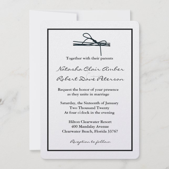Simple Black White Tie The Knot Wedding Invite (Front)