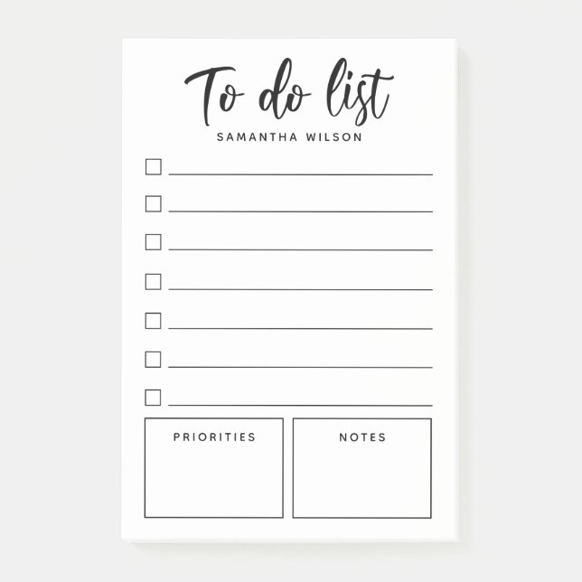 Simple Black & White To Do List Post-it Notes (Front)