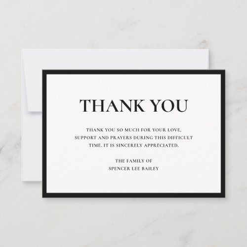 Simple Black White Traditional Sympathy Funeral Thank You Card