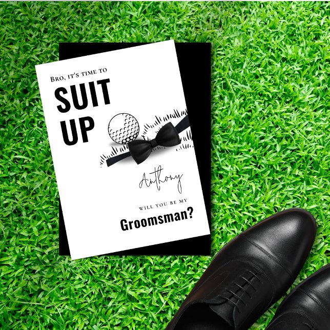 Simple Black & White Tuxedo Suit Up Golf Groomsman Invitation (Simple Black & White Tuxedo Suit Up Golf Groomsman Invitation)