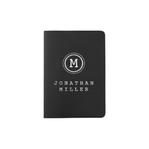 Simple Black & White Typewriter Monogram Medallion Passport Holder