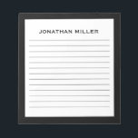 Simple Black White Typographic Name Lined Notepad<br><div class="desc">A professional lined notepad with a minimalist design in a black and white color palette. Custom monogram initial and name on a simple white background,  framed by a black border. Personalize using the fields provided or use the 'message' button to contact the designer for help.</div>