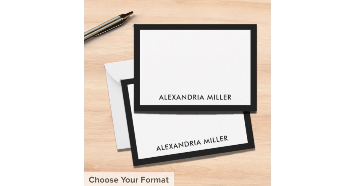 Simple Black White Typographic Name Note Card | Zazzle