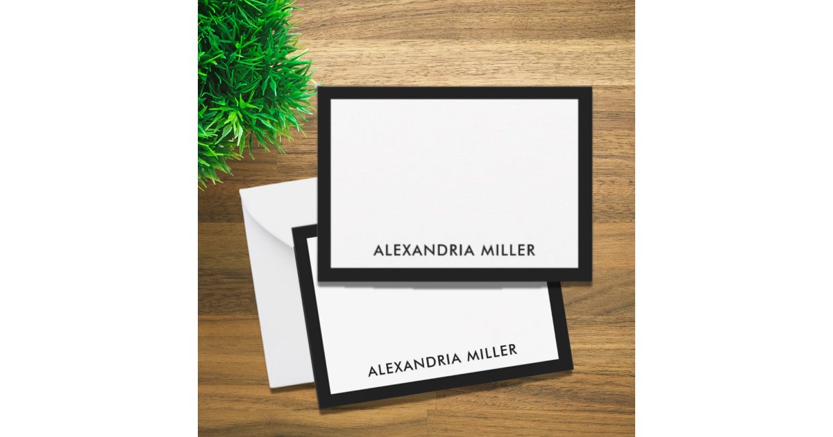 Simple Black White Typographic Name Note Card | Zazzle