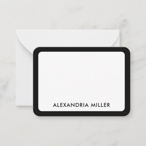 Simple Black White Typographic Name Rounded Edge Note Card