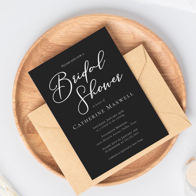 Simple Black White Typography Chic Bridal Shower Invitation (Creator Uploaded)