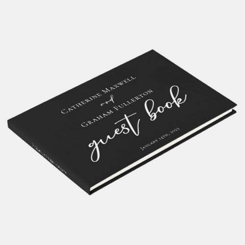 Simple Black White Typography Chic Modern Wedding Guest Book