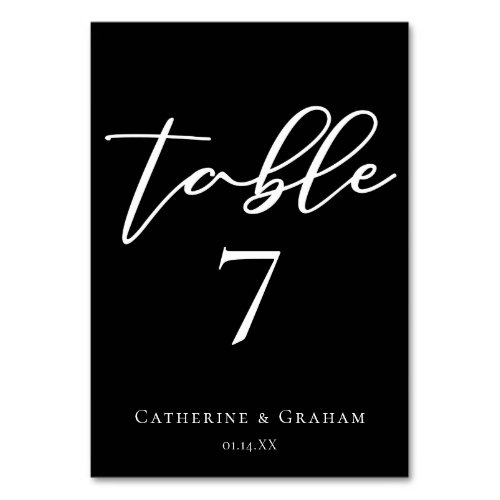 Simple Black White Typography Chic Modern Wedding Table Number