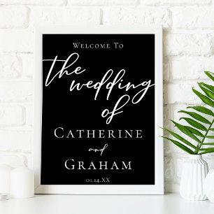 Simple Black White Typography Chic Wedding Welcome Poster