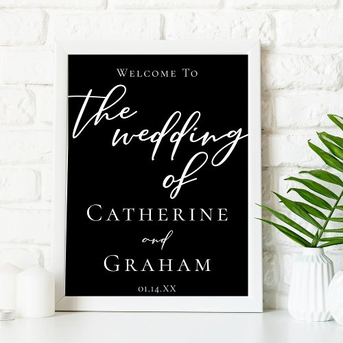 Simple Black White Typography Chic Wedding Welcome Poster