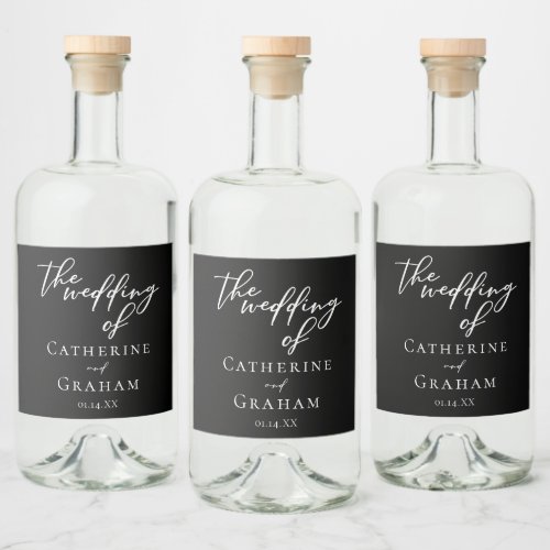 Simple Black White Typography Chic Winter Wedding Liquor Bottle Label