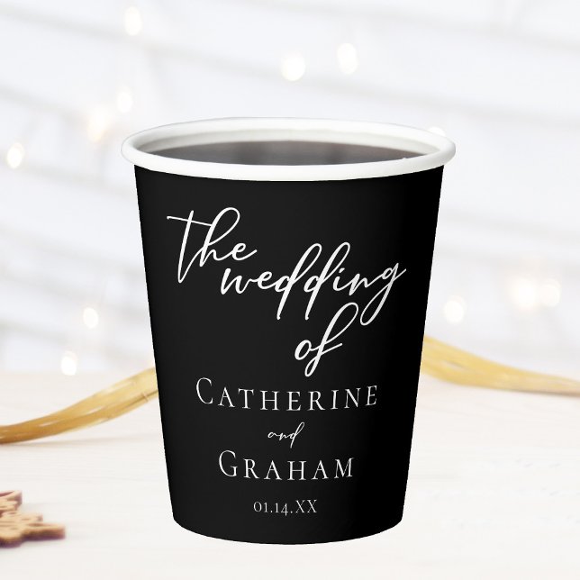 Simple Black White Typography Chic Winter Wedding Paper Cups (Creator Uploaded)