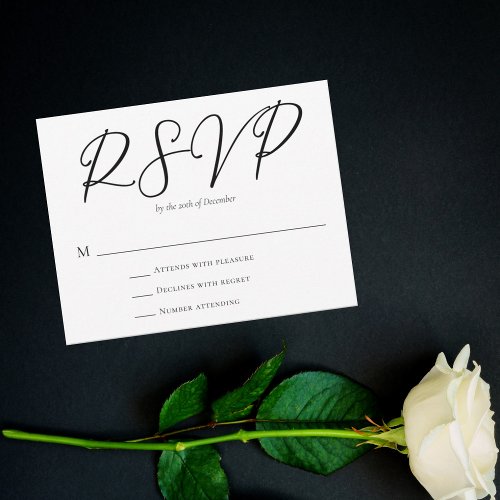 Simple Black White Typography Formal Wedding  RSVP Card