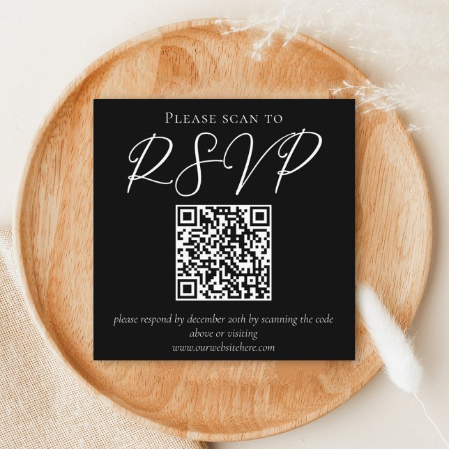 Simple Black White Typography QR Code Wedding RSVP Enclosure Card (Creator Uploaded)