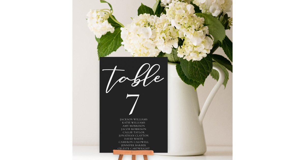 Typography Table Simple Black White Typography Table Seating Chart | Zazzle