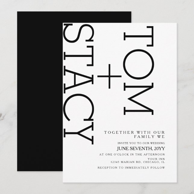 Simple Black White Typography Ultra Bold Wedding I Invitation (Front/Back)