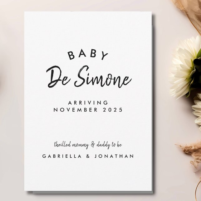 Simple Black White Typogrpahy Pregnancy Announcement (Creator Uploaded)