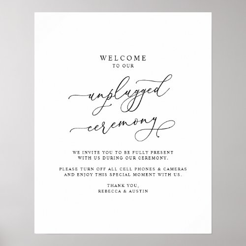 Simple Black  White Unplugged Ceremony Wedding Poster
