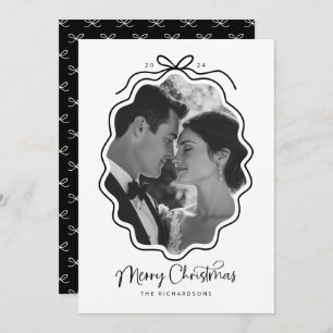 Simple Black White Wavy Retro Photo Holiday Card