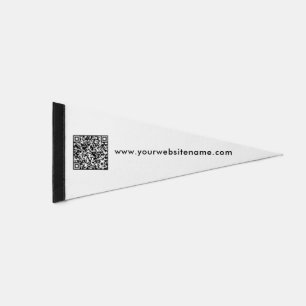 Simple Black White Website Scannable QR Code Event Pennant Flag