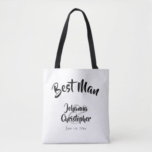 Simple Black  White Wedding Best Man Tote Bag