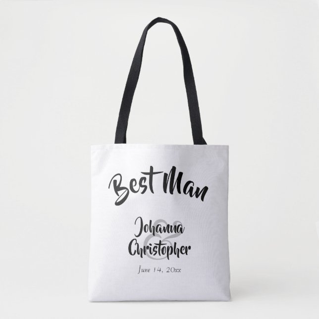 Simple Black & White Wedding Best Man Tote Bag (Front)