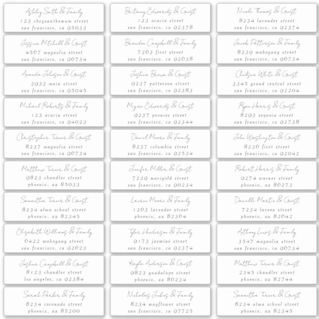 Simple Black & White Wedding Guest Names Address Sticker (Front)