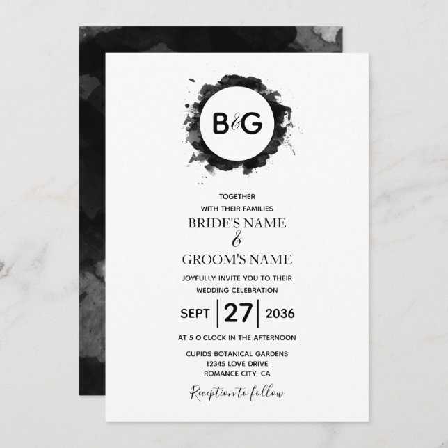 Simple Black White Wedding Invitations (Front/Back)