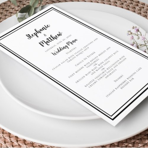 Simple Black  White Wedding Menu Classic Framed