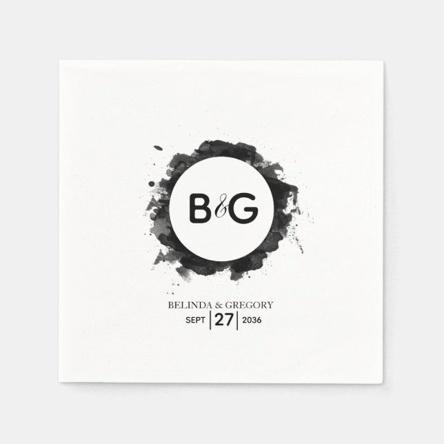 Simple Black White Wedding  Napkins (Front)